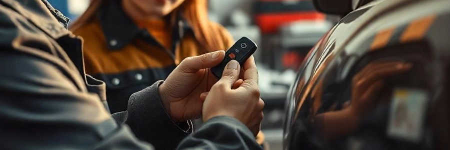 A technician programing a remote car key