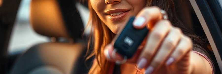 A woman inside the car showing her car key